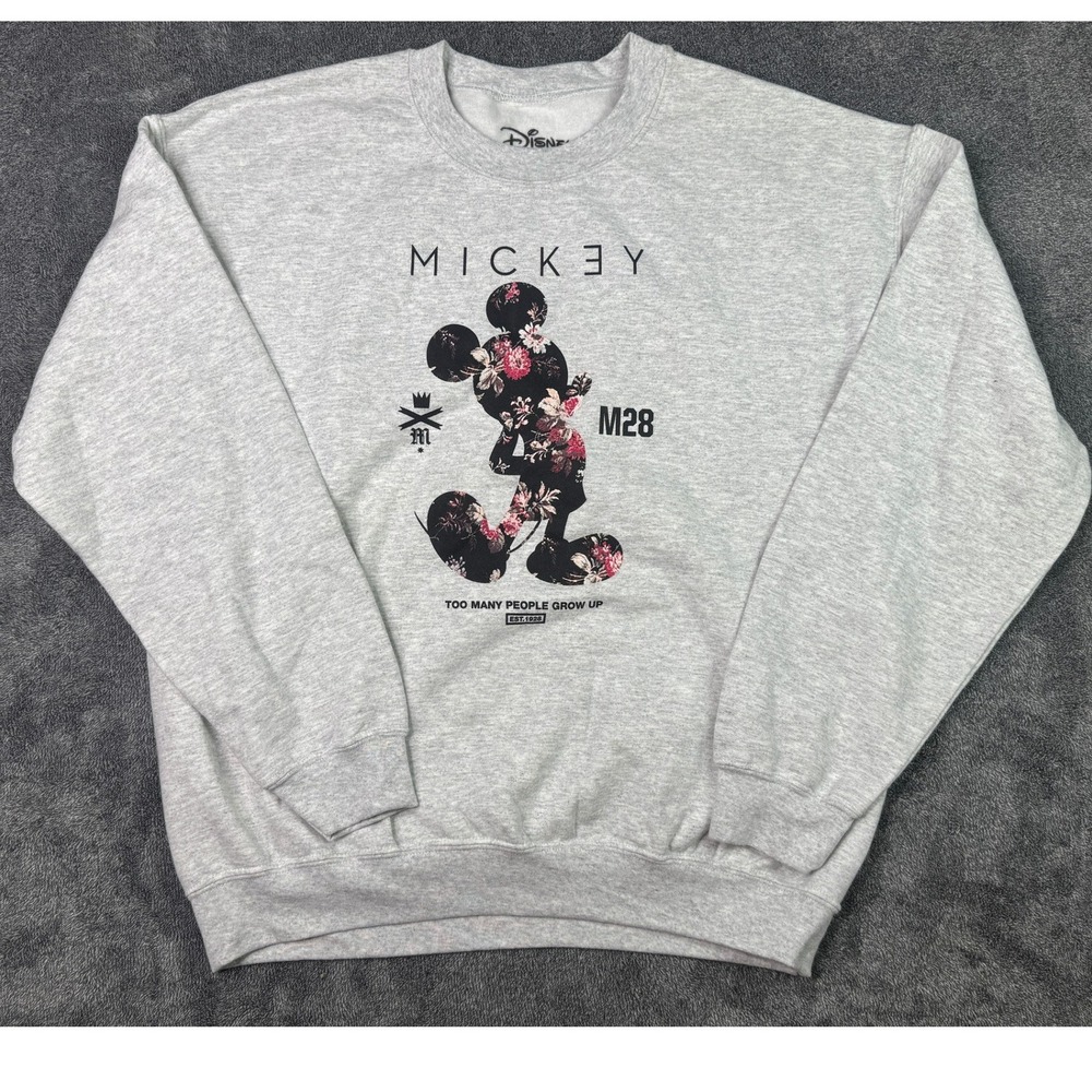 Disney x Neff Mickey Mouse Floral Graphic Sweatshirt Grey Large Too Many People